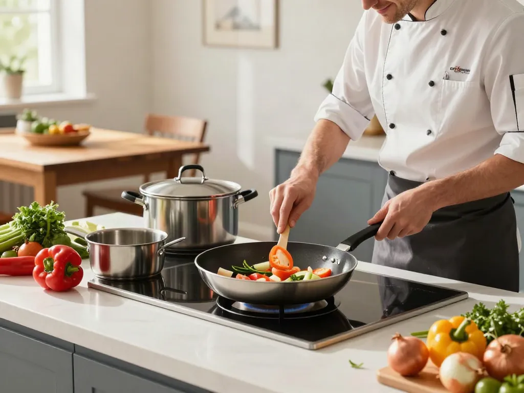 Non-Stick Cookware price in bangladesh showcased in an inviting kitchen scene with fresh ingredients.