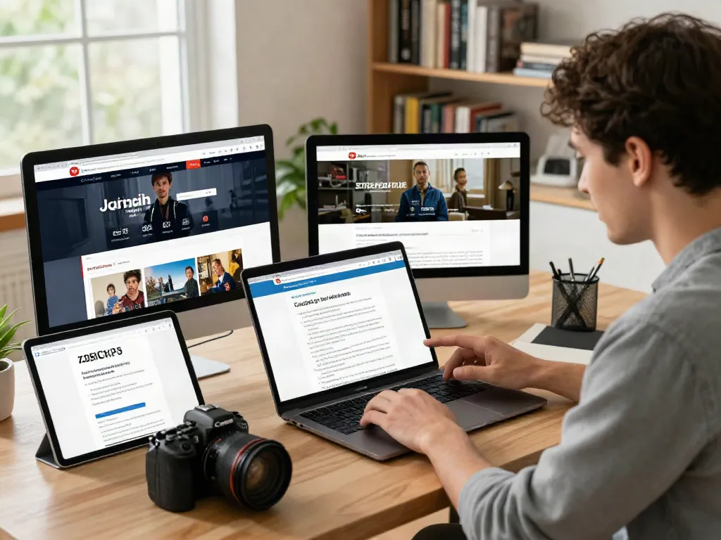 Engaged user exploring ZoeChip websites on laptop in a bright home office.