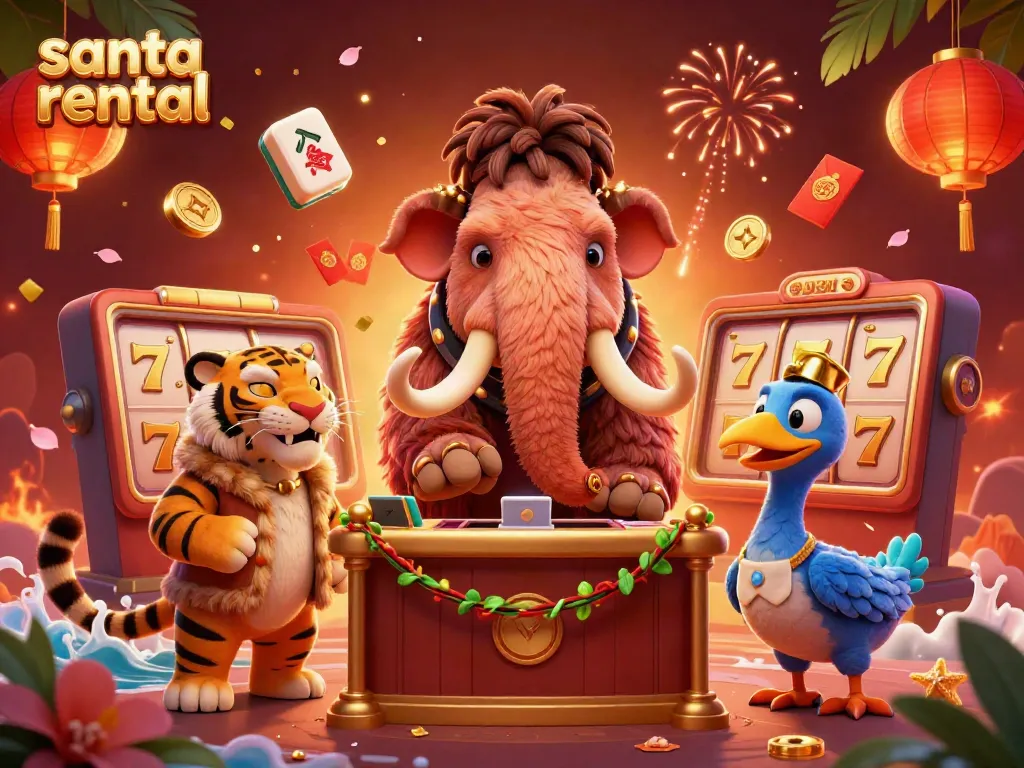 Experience the joy of santa rental at a lively casino scene featuring engaging characters.