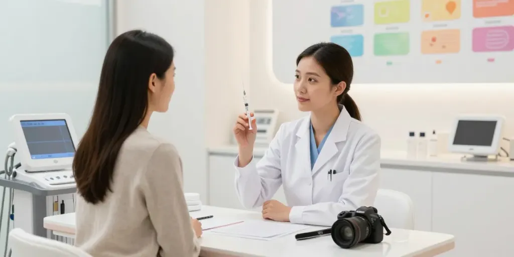 Professionelle Beratung zu Augenringen entfernen in einer modernen Klinik.